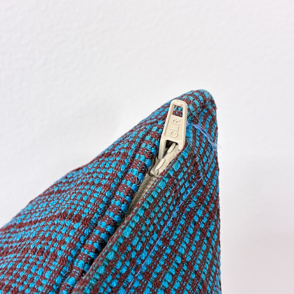 カッシーナイクスシー Cassina ixc. クッション W45cm ターコイズブルー×ブラウン フェザー 織柄 モダン B ◎
