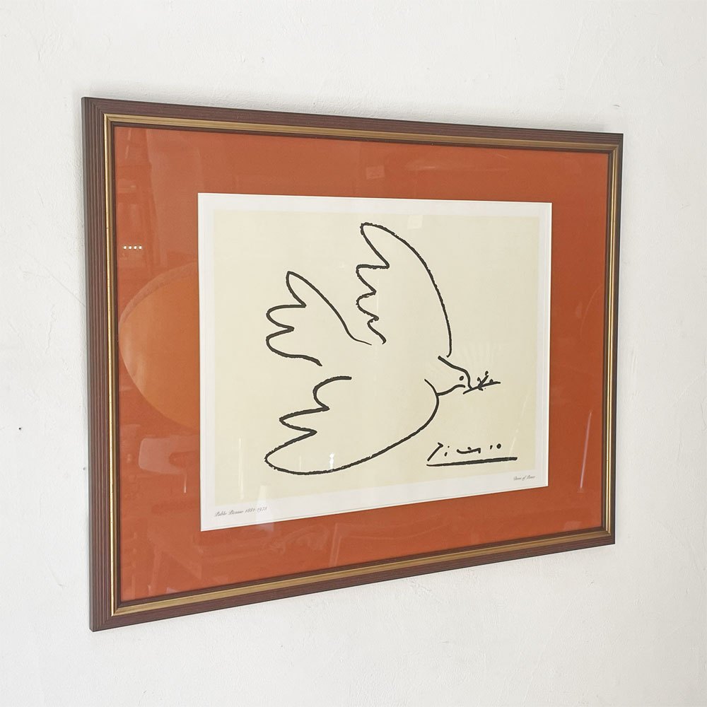 パブロ・ピカソ Pablo Picasso ドーブオブピース Dove of Peace 平和の鳩 ラインアートポスター ウォールアート 額装64ｃｍ×49ｃｍ ★