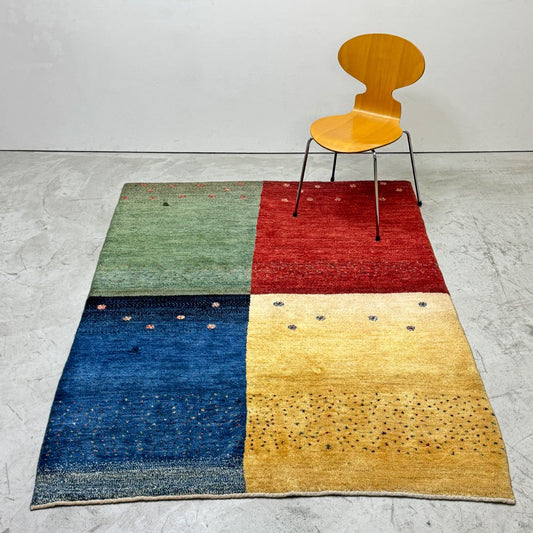 イラン ギャッベ GABBEH ラグ ウール 絨毯 カーペット 花モチーフ マルチカラー 赤 青 黄 緑 146×200cm●