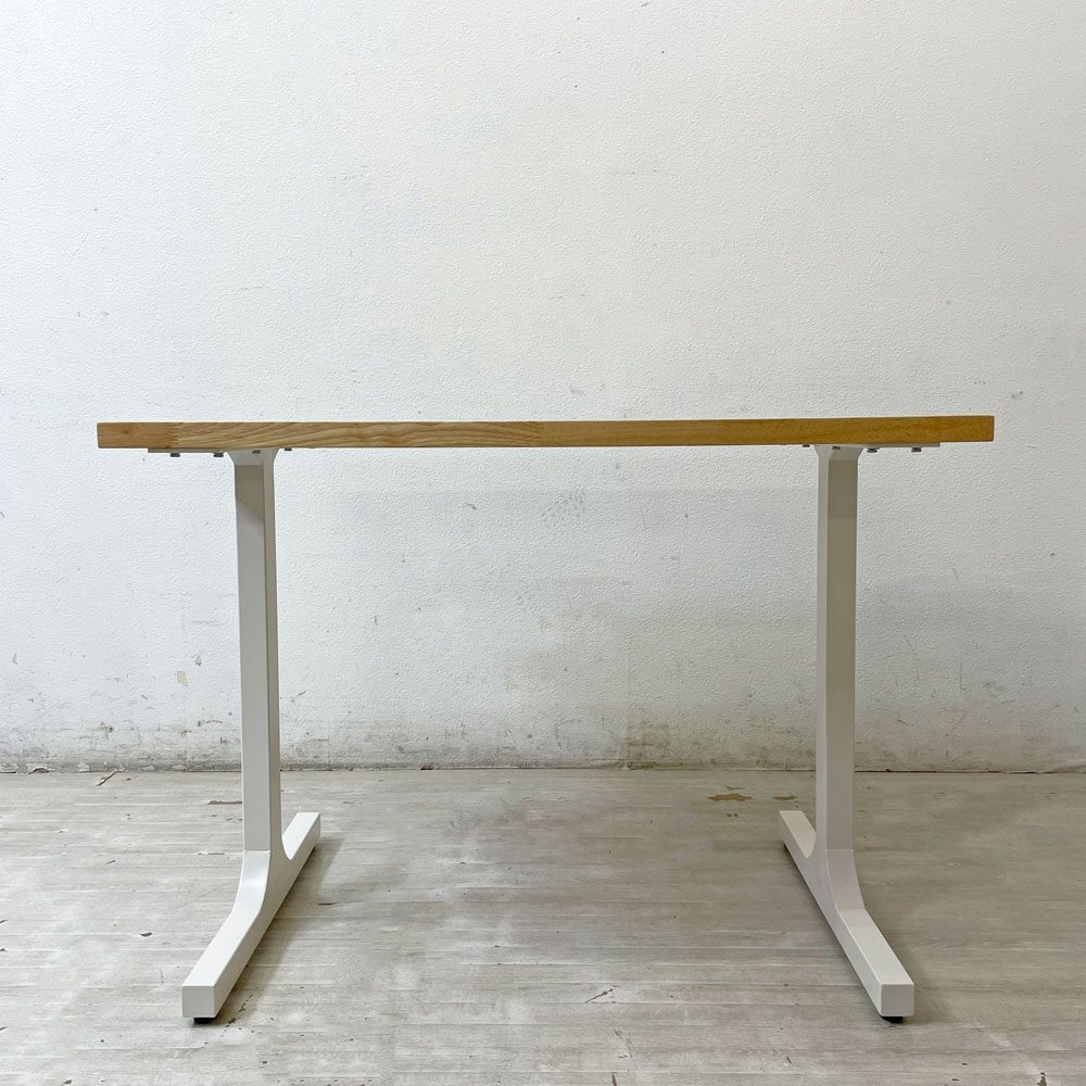 かなでもの KANADEMONO ザ・テーブル THE TABLE デスク ラバーウッド ナチュラル × White Steel Iライン脚 ホワイト W100cm ●