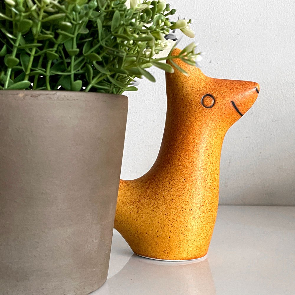 鹿児島睦 Makoto Kagoshima エンリトゥンヴァン En Liten Van きつね FOX ブラウン フラワーベース オブジェ 陶器 Keramikstudion 北欧 スウェーデン 現代作家 ■