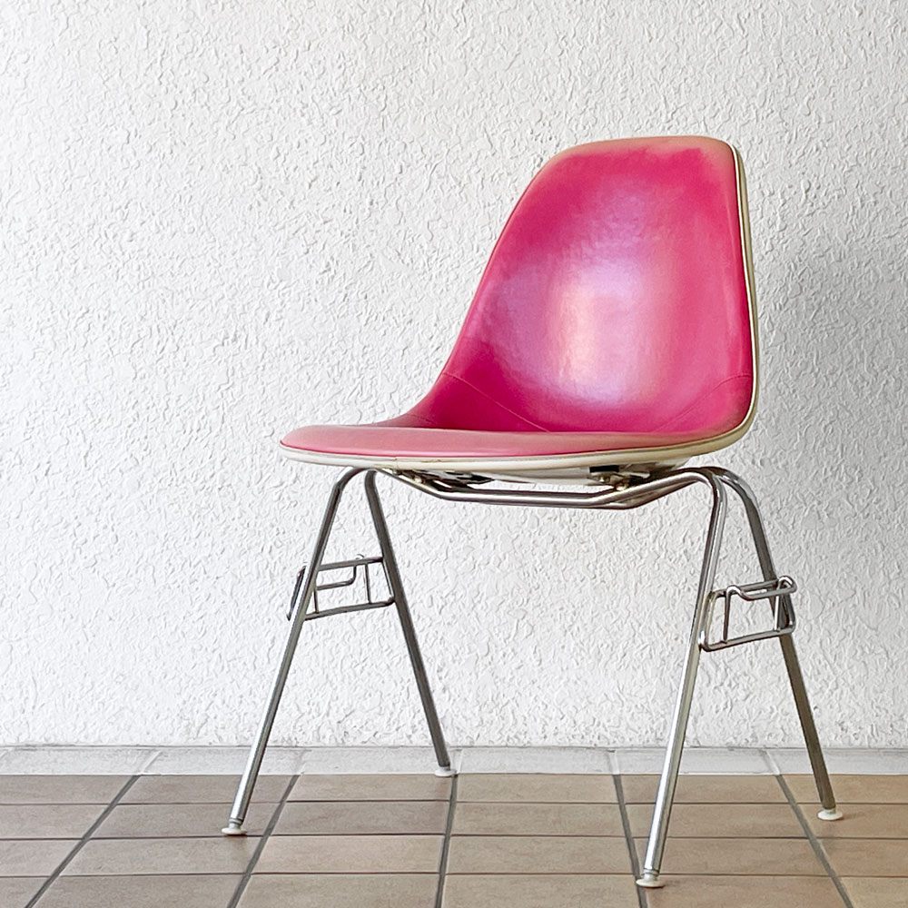 ハーマンミラー Herman Miller サイドシェルチェア サード 3rd ビンテージ PVCレザー FRP製 スタッキングベース イームズ A ◇