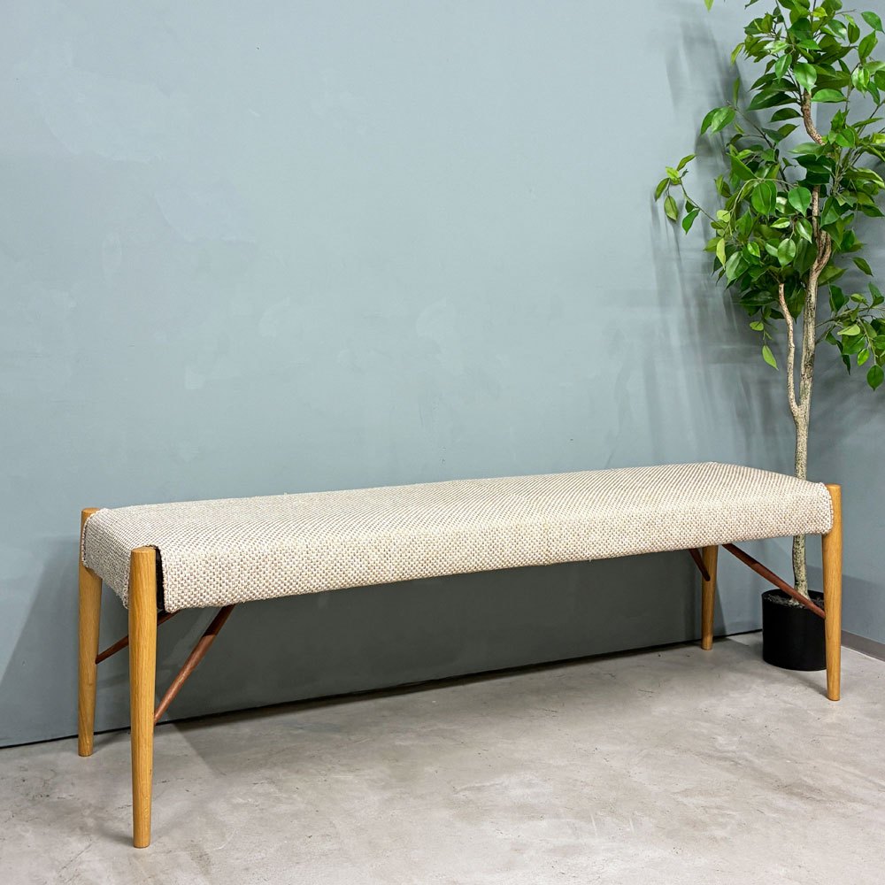 日進木工 NISSIN ホワイトウッドシリーズ WHITE WOOD ベンチ オーク材 × ウォールナット材 カバーリング W145cm ◎