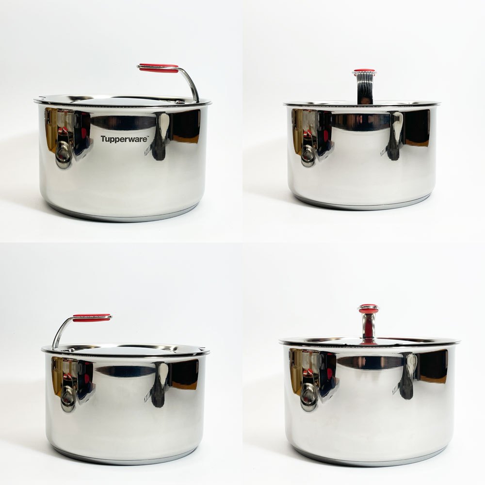 タッパーウエア Tupperware コンパクトクックウェアセット 1.5L 2.5L 3.5L 着脱式ハンドル ステンレス 片手鍋 直火IH可 元箱付 未使用品 ★