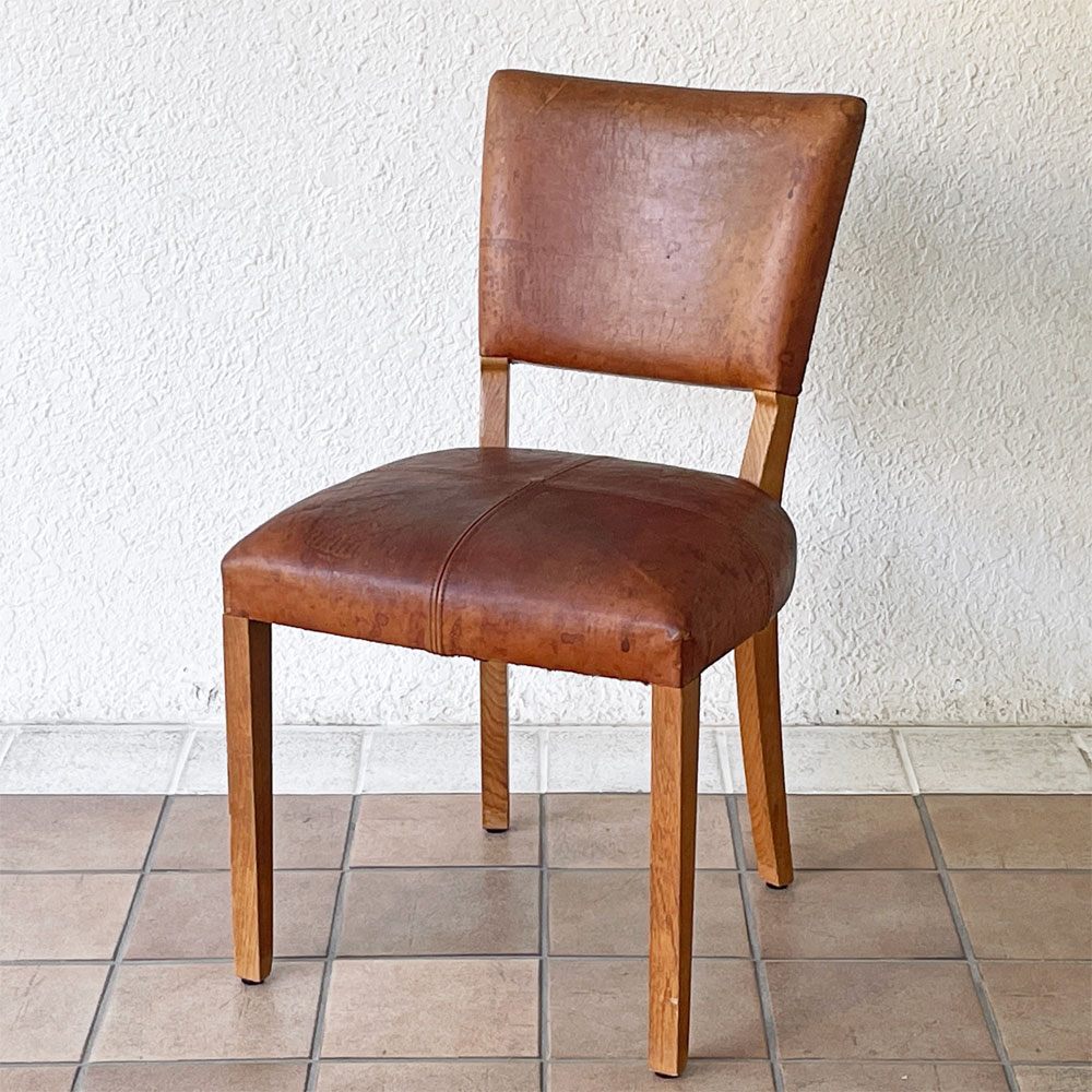 トラックファニチャー TRUCK FURNITURE エスアールチェア SR CHAIR ダイニングチェア ナラ無垢材 本革 ビンテージスタイル B ◇