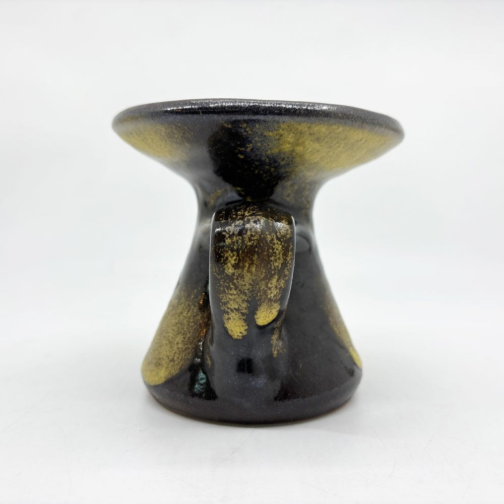 作家不明 陶製 フラワーベース 花瓶 キャンドルスタンド ●