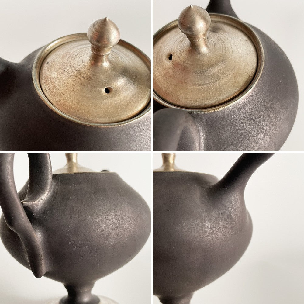 木下和美 ティーポット 黒釉 金彩 磁器 12cm 現代作家 ■