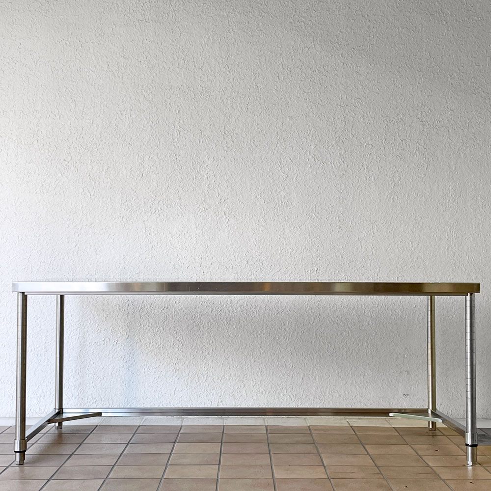 インダストリアルデザイン Industrial Design ステンレス ワーキングテーブル ステンレスデスク 作業台 三方枠タイプ アジャスター 高さ調整機能付 天板厚3.5cm W180cm 工業系 ◇