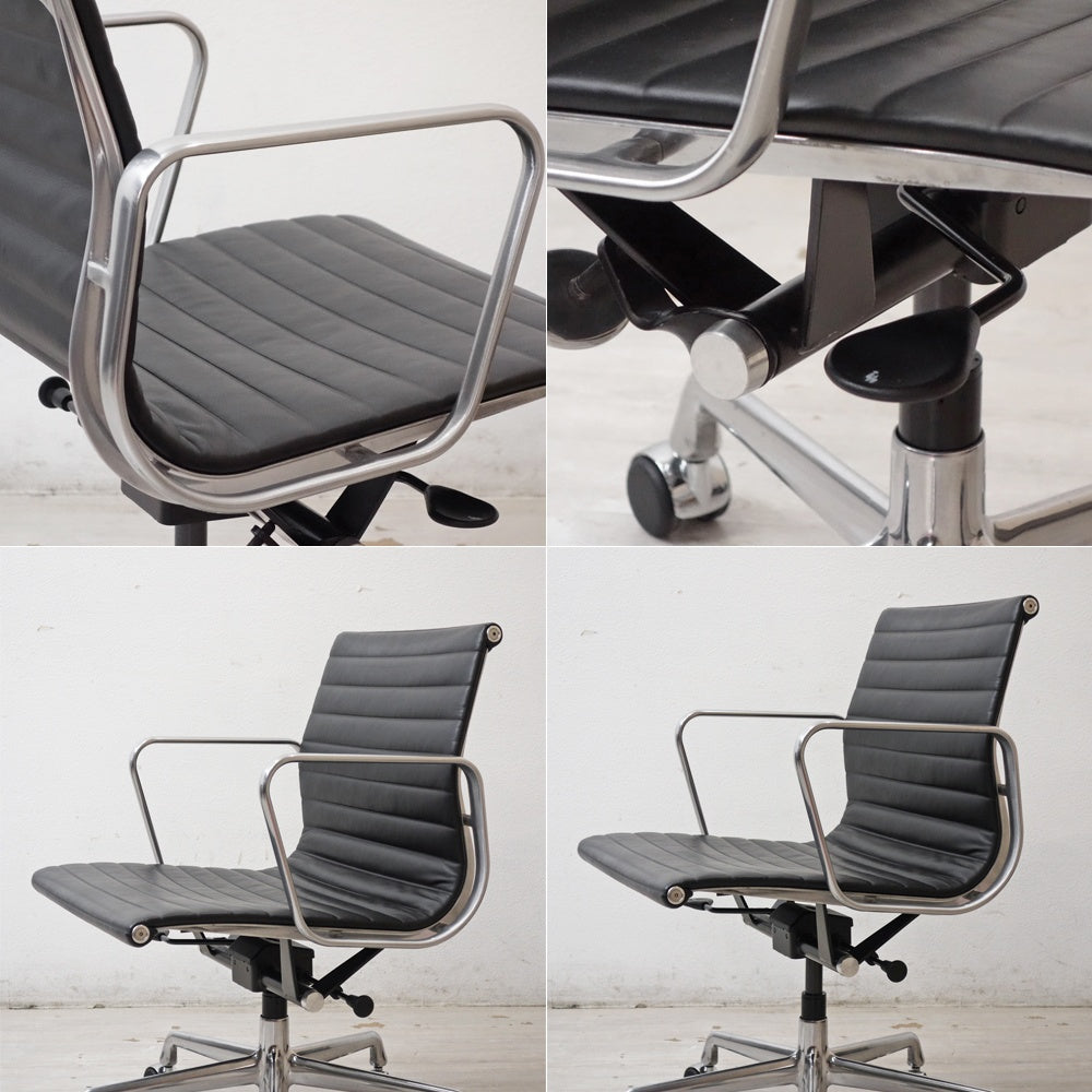 ハーマンミラー Herman Miller イームズアルミナムグループチェア マネージメントチェア アルミバフベース ガス圧昇降仕様 5本脚 キャスタータイプ 本革 イームズ D ●