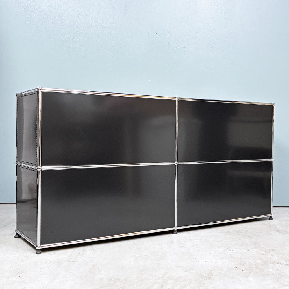 ユーエスエムハラー USMハラー USM Haller モジュラーファニチャー キャビネット シェルフ 2列2段 ドロップダウンドア×4 ブラック W152㎝ 参考定価￥351,007- 未使用品 ◎