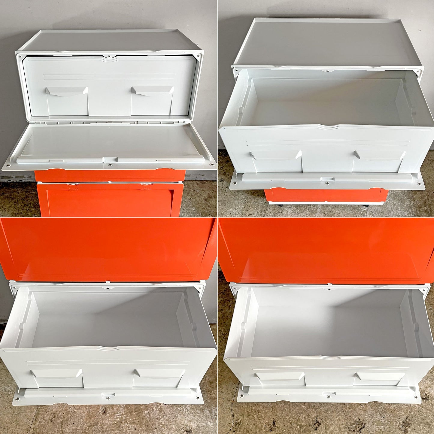 タッパーウェア Tupperware スーパーチェスト ワイド Super chest Wide 引出1段 オレンジ 3段セット 専用カート付 ■