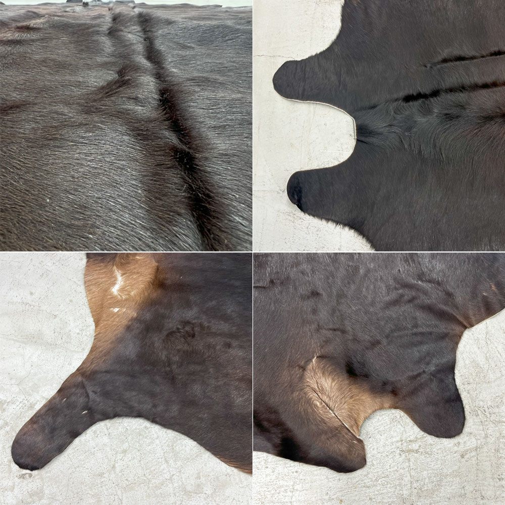 大判 カウラグ 牛革 カーペット ラグマット 毛皮 ハラコ 敷物 ダークブラウン  〓