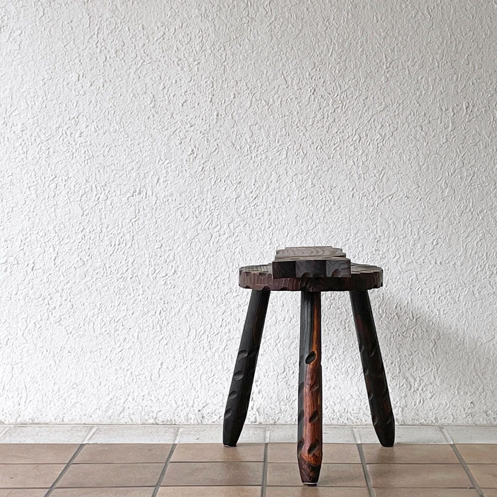 ビンテージ Vintage スパニッシュスツール 猫椅子 キャットチェア フォールディング 折り畳み シェファードチェア Bathing Chair パイン無垢材 木彫 プリミティブ ◇