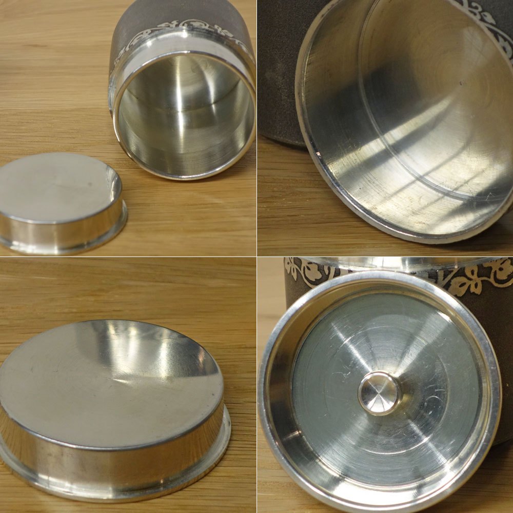 薩摩錫器 登六作 茶筒 正錫岩切 岩切美巧堂 唐草模様 工芸品 ◎