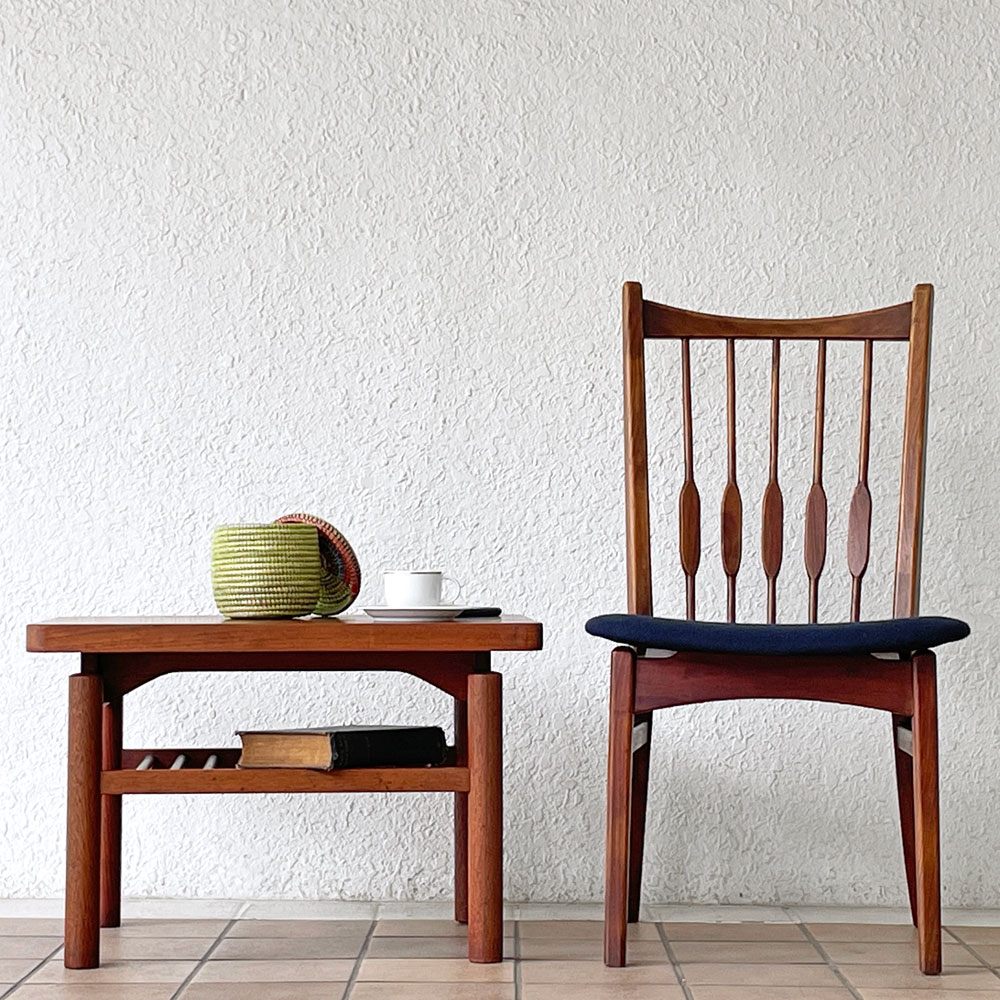 竹中家具 takenaka FURNITURE チーク材 サイドテーブル マガジンラック付 ジャパニーズモダン ミッドセンチュリー 横浜元町 ◇