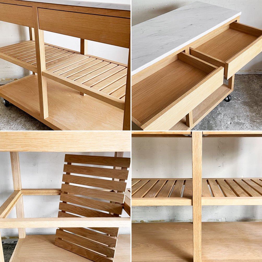ザ・コンランショップ THE CONRAN SHOP オーク材 X マーブルトップ キッチンカウンター キッチンワゴン 大理石天板 2ドロワー キャスター ■
