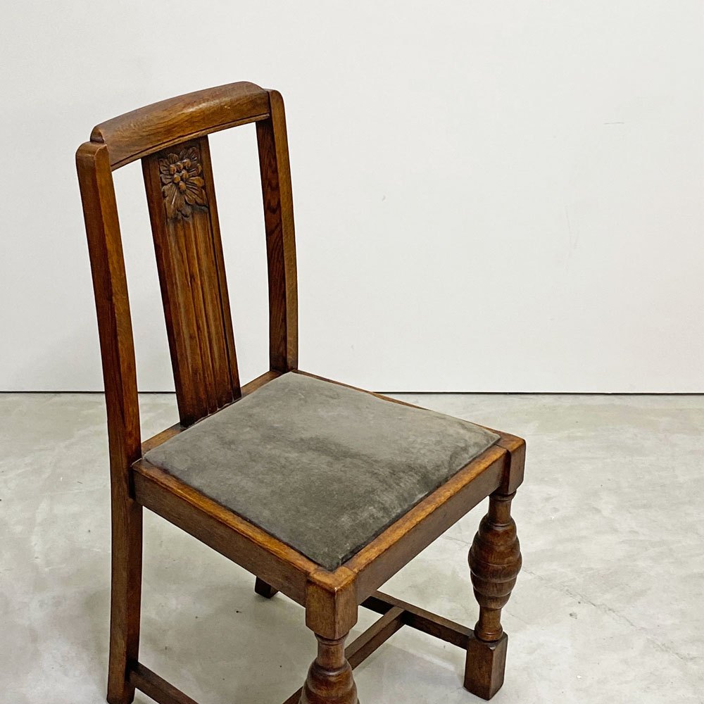 UKビンテージ UK vintage オーク材 ダイニングチェア バルボスレッグ アンティーク 英国家具 ●