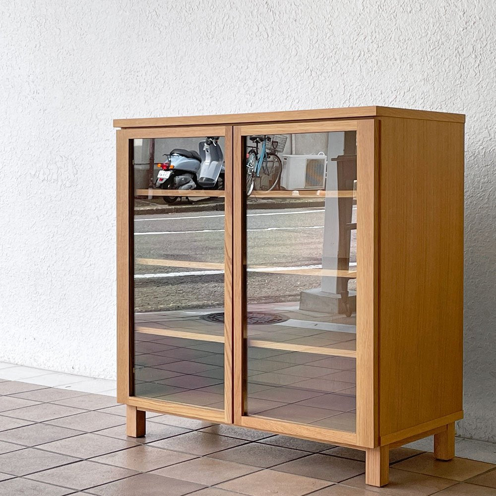 無印良品 MUJI オーク材 キャビネット ガラス扉 カップボード 食器棚 W80 ◇