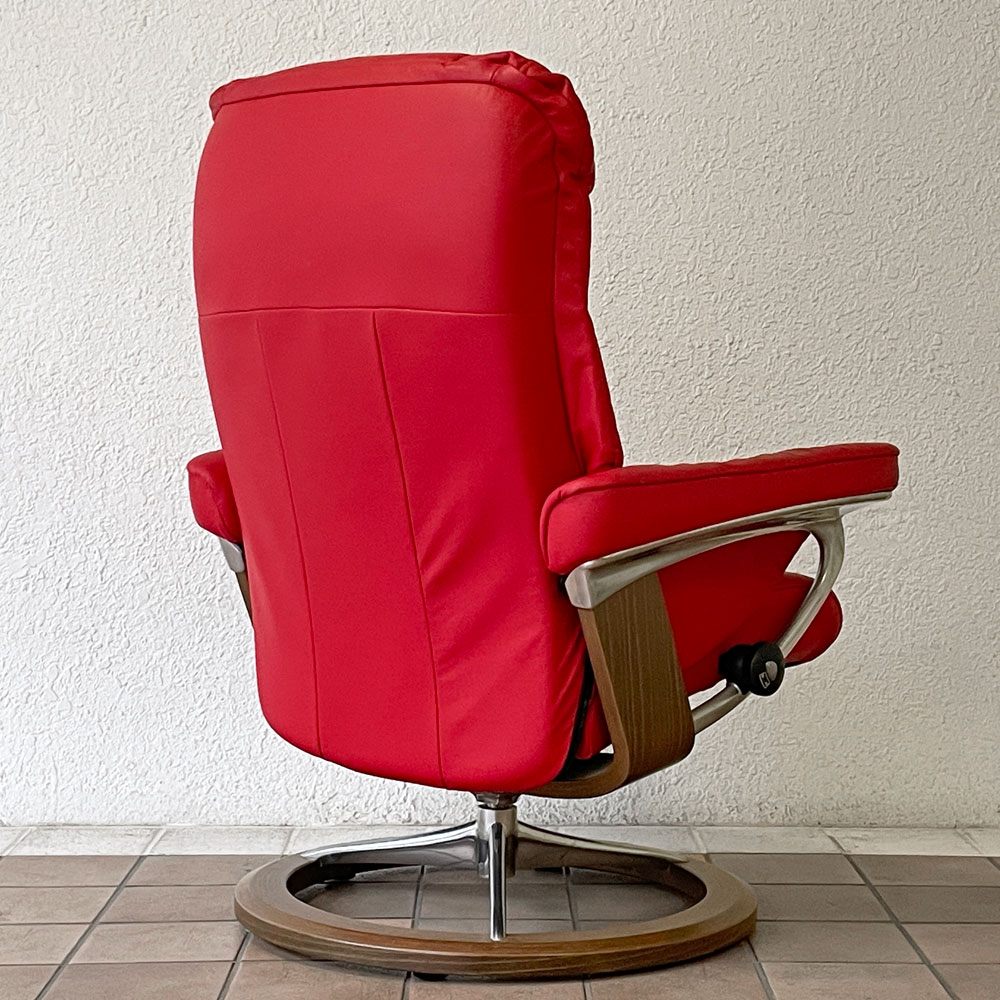 エコーネス EKORNES ストレスレス stressless メイフェア Mayfair リクライニングチェア オットマンセット Mサイズ レザー レッド ノルウェー 現状品 ◇