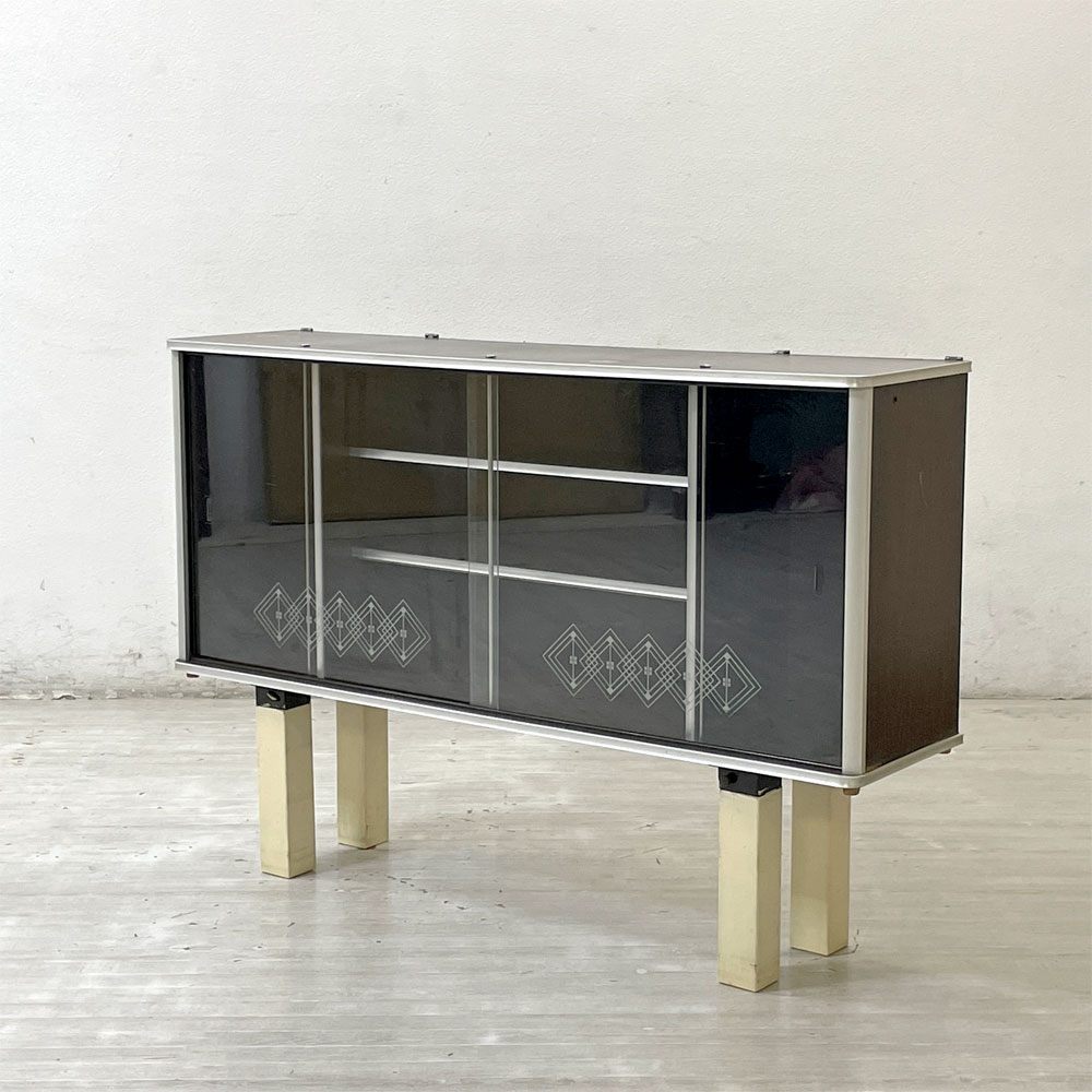 モンファニチャー MON FURNITURE ジャパンビンテージ Japan Vintage ガラス扉 キャビネット 食器棚 飾り棚 W118cm リメイク家具 昭和レトロ ●
