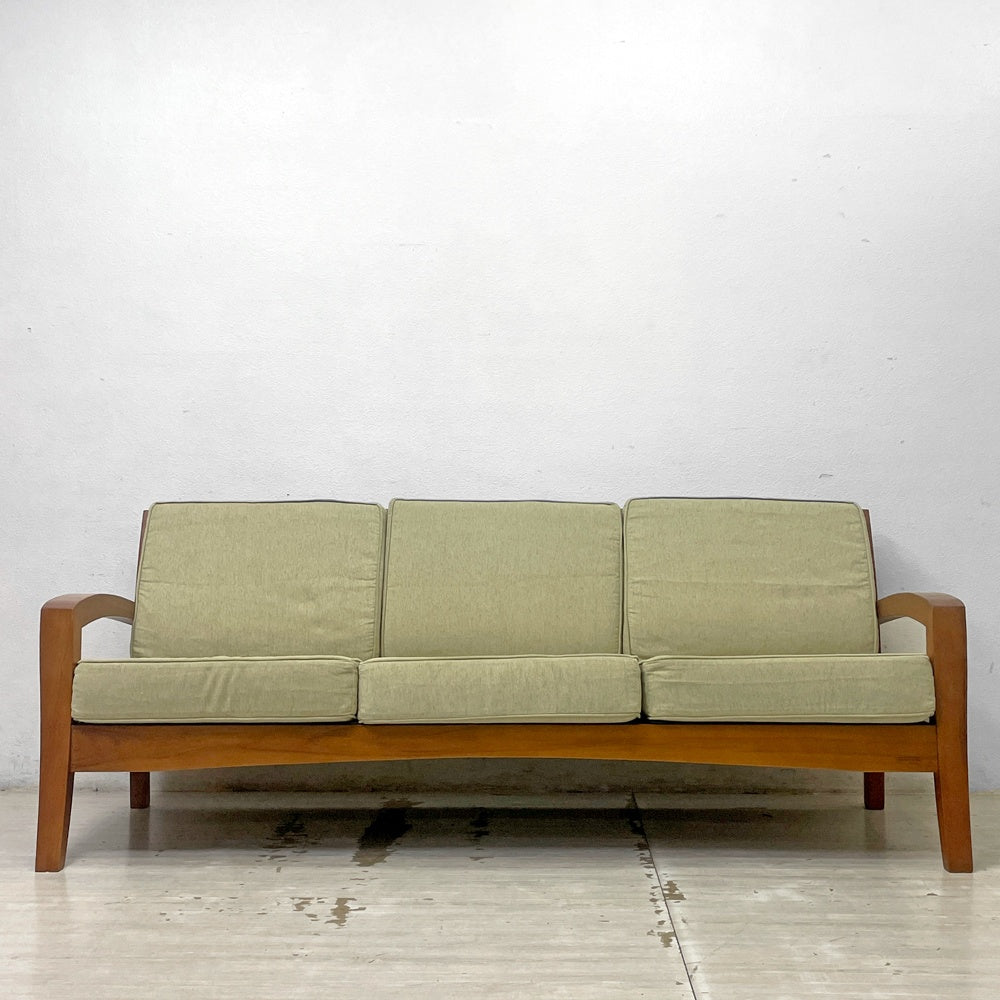スキャンティーク SCANTEAK コニスカ KONISKA 3pソファ チーク無垢材 ラッカー仕上げ 替えカバー付き 北欧スタイル ●