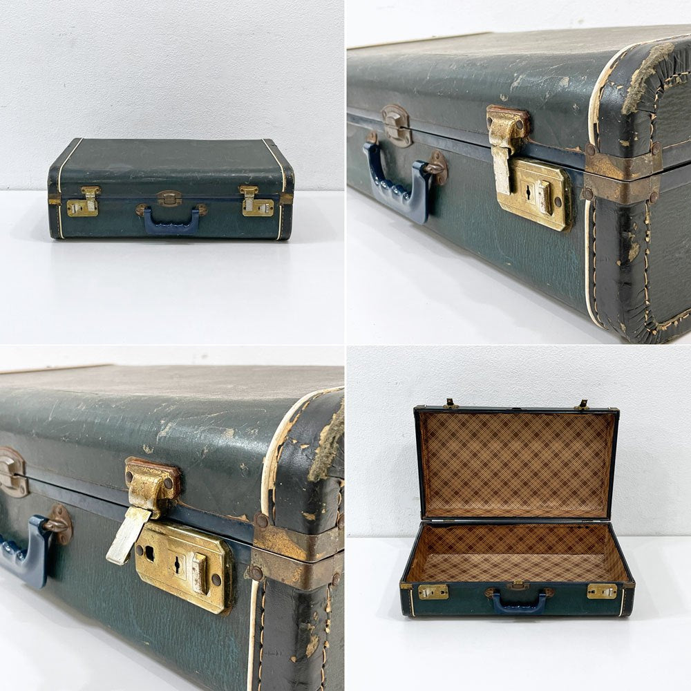 ビンテージ Vintage トランク ボックス 収納箱 ベークライトハンドル ネイビー色 店舗什器 ●