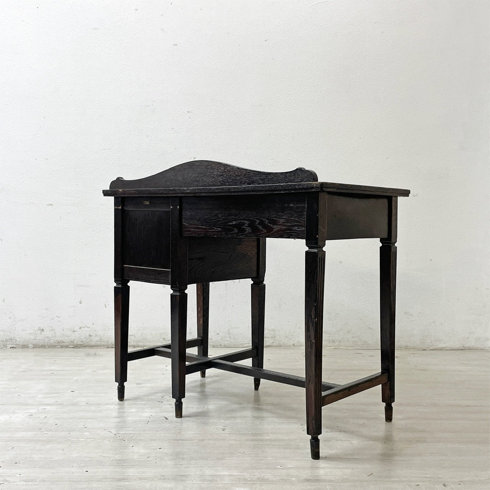 ジャパンビンテージ Japan Vintage 古い木味の片袖机 デスク 抽斗3杯 ダークブラウン 古家具 レトロ W90.5cm ●