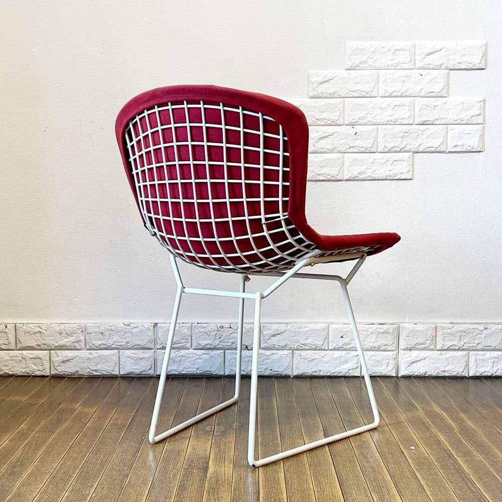 ノル Knoll 420 サイドチェア ワイヤーチェア ダイニングチェア ホワイト × レッド ファブリック フルカバー仕様 ハリー・ベルトイア ミッドセンチュリー ビンテージ ◎