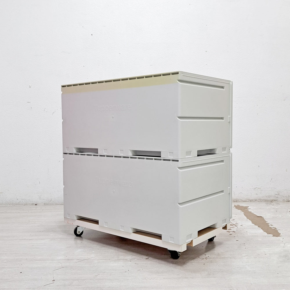 タッパーウェア Tupperware スーパーチェスト ワイド Super chest Wide 引出1段 ピンク 2段セット 専用カート付 ●