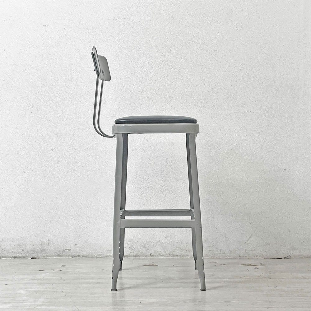 リオン LYON ファクトリー チェア FACTORY CHAIR カウンターチェア グレー バックレスト クッション PVCレザー 座面高69cm パシフィックファニチャーサービス P.F.S取り扱い C ●