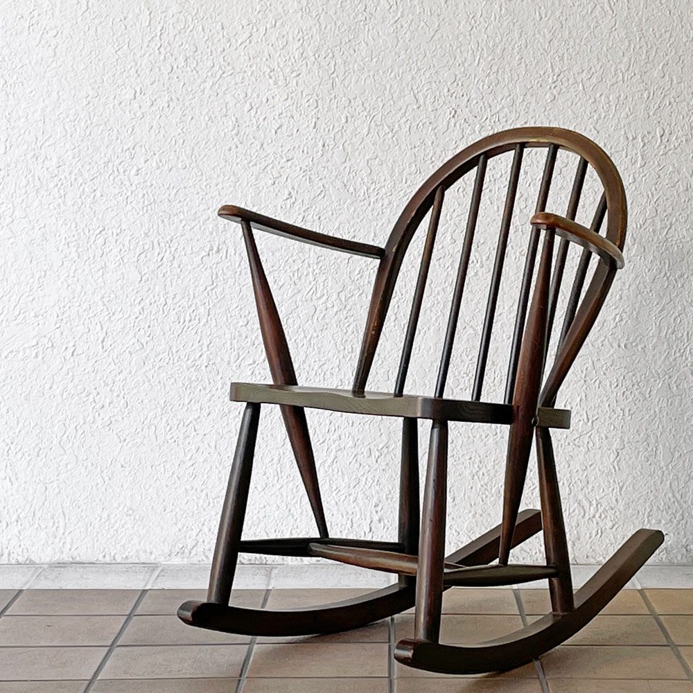 アーコール Ercol ロッキングチェア フープバック エルム材 ブルーラベル 1950年代 UKビンテージ 英国 ◇