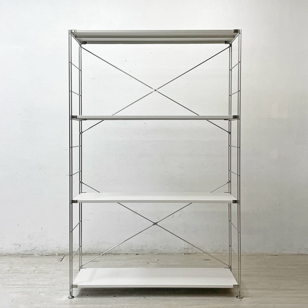 無印良品 MUJI ステンレスユニットシェルフ オープンシェルフ 本棚 飾り棚 収納棚 棚板4枚 ライトグレー W114cm H175cm ●