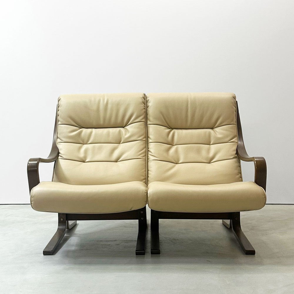 冨士ファニチア Fuji furniture フジファニチア アージオ ソファ Agio sofa 2pソファ ビーチ材 合皮 定価約23万円 ●