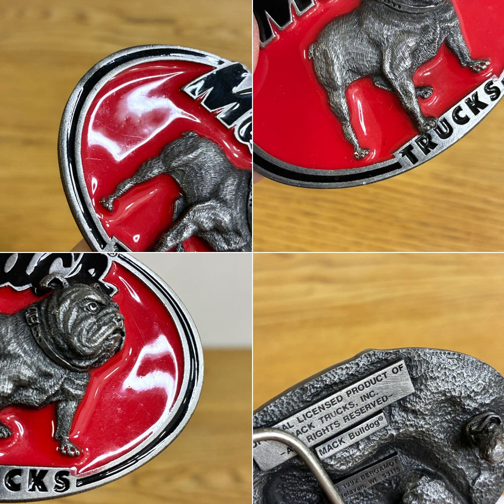 マックトラックス Mack Trucks ブルドッグ ベルトバックル ベルガモットブラスワークス Bergamot Brass Works レッド 1970～1980年代 米国 USビンテージ ●
