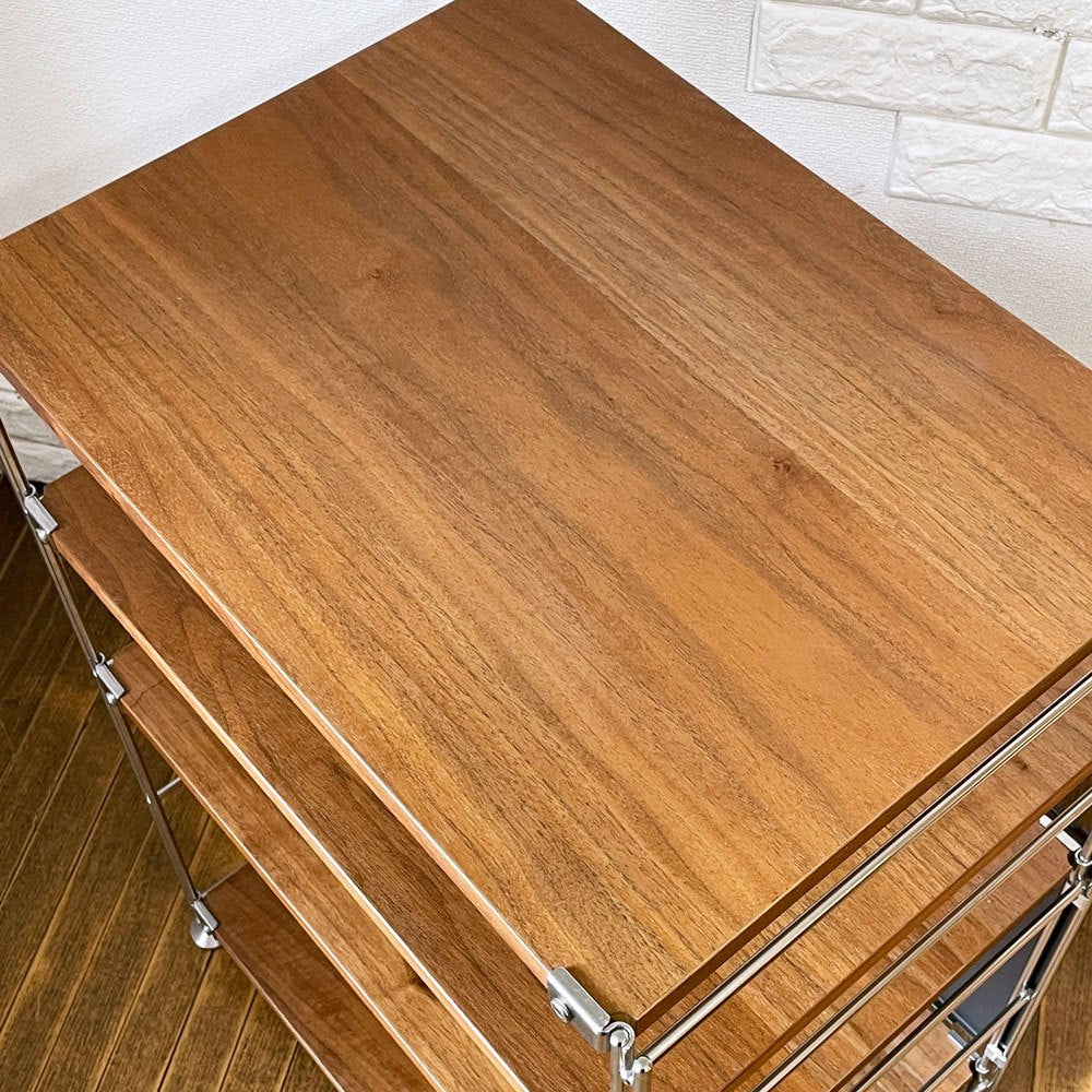 無印良品 MUJI ステンレスユニットシェルフ ウォールナット棚 1列4段 バックパネル Ｗ58 H83cm 本棚 飾り棚 収納棚 ◎