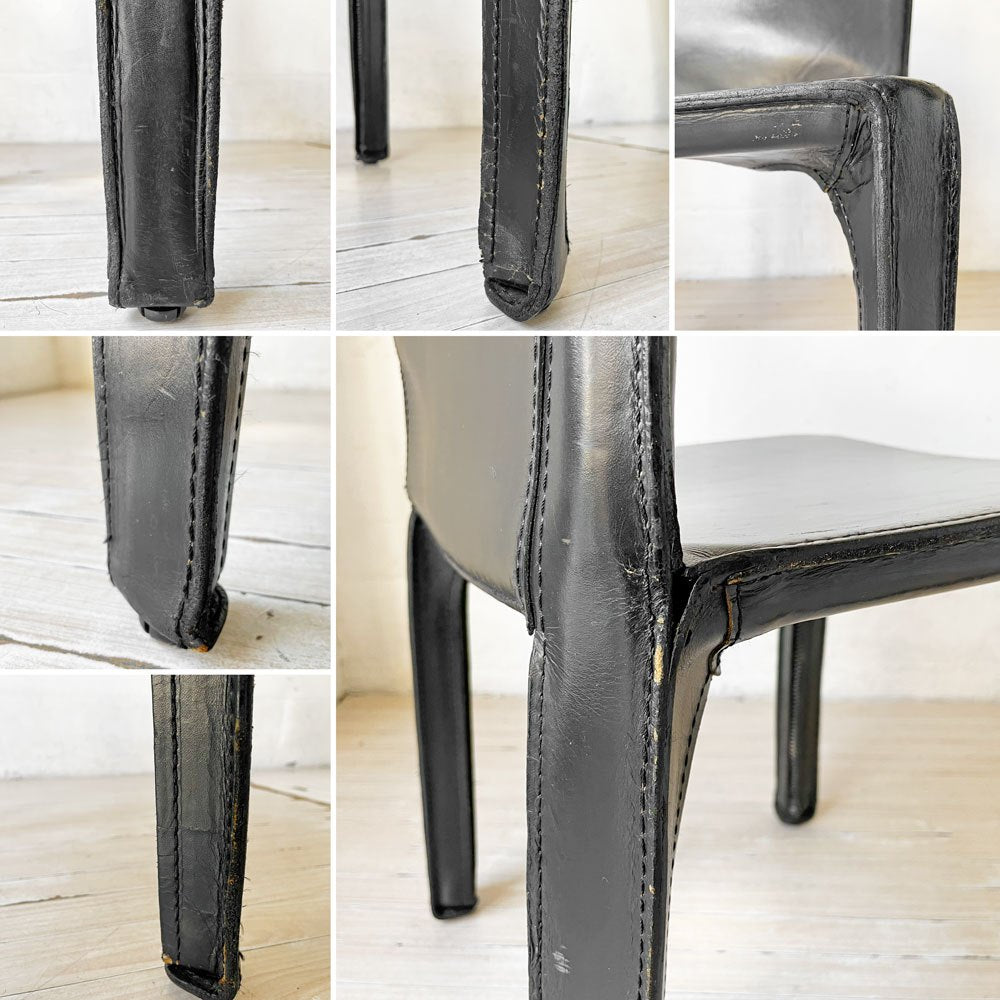 カッシーナ Cassina キャブチェア 412 CAB CHAIR アームレス 本革 ブラック マリオ・ベリーニ MoMA イタリアンモダン 定価￥308,000- ★