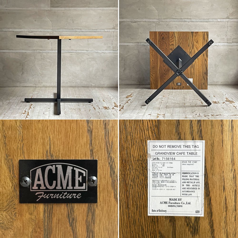 アクメファニチャー ACME Furniture グランビュー GRANDVIEW カフェテーブル オーク無垢材 スチール スクエア天板 W65cm ♪