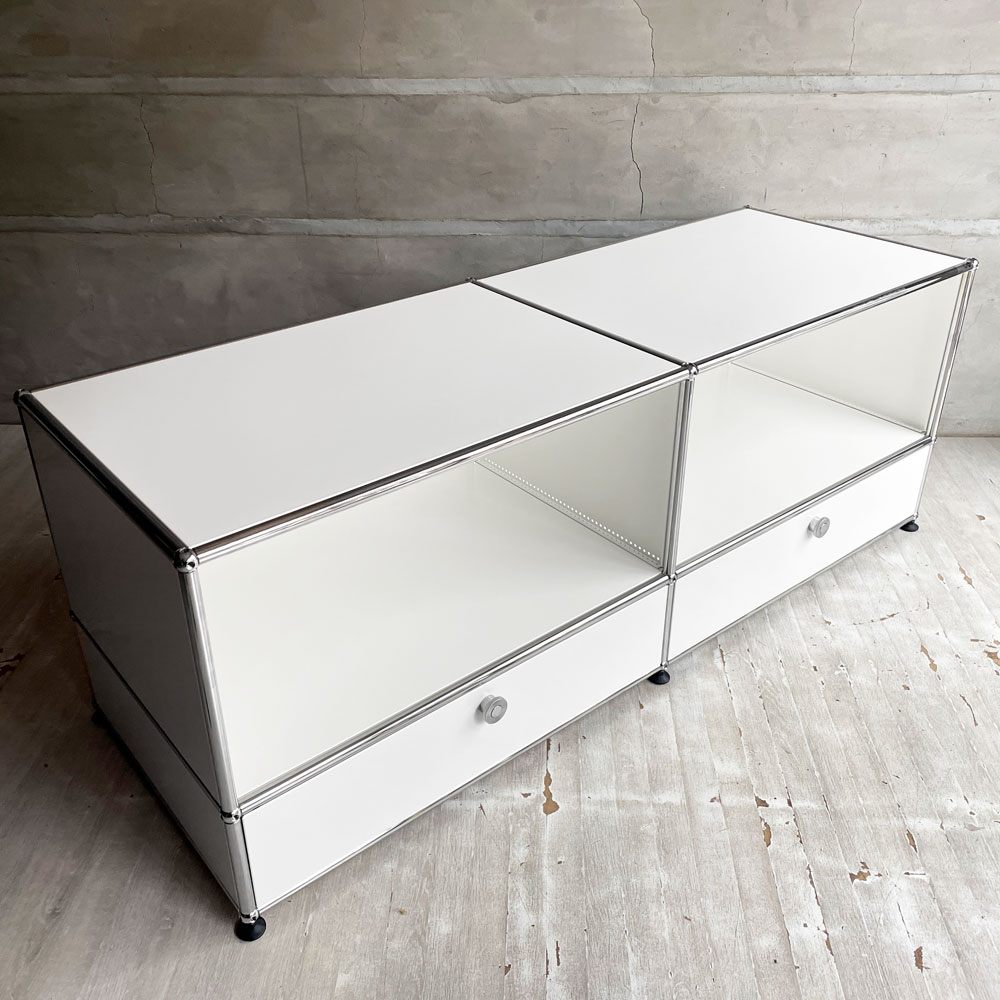 ユーエスエムハラー USMハラー USM Haller モジュラーファニチャー キャビネット シェルフ 2列2段 ドロップダウンドア ピュアホワイト ソフトクローズ機能 スイス 定価￥264,836-♪