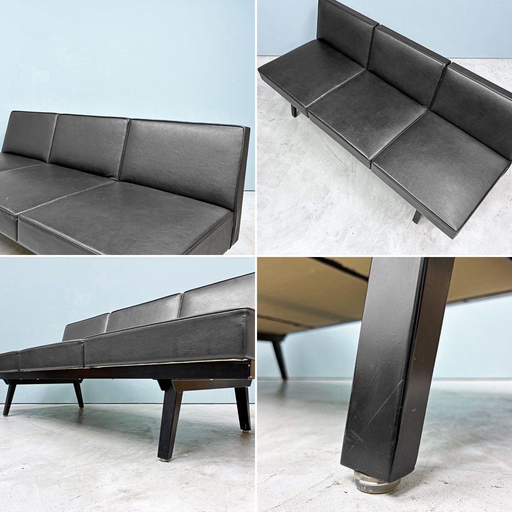 ドワーフ DWARF マイスター MEISTER MS3 3Pソファ W180cm ブラックレザー 3人掛け モダン ミッドセンチュリーデザイン ロータイプ ◎