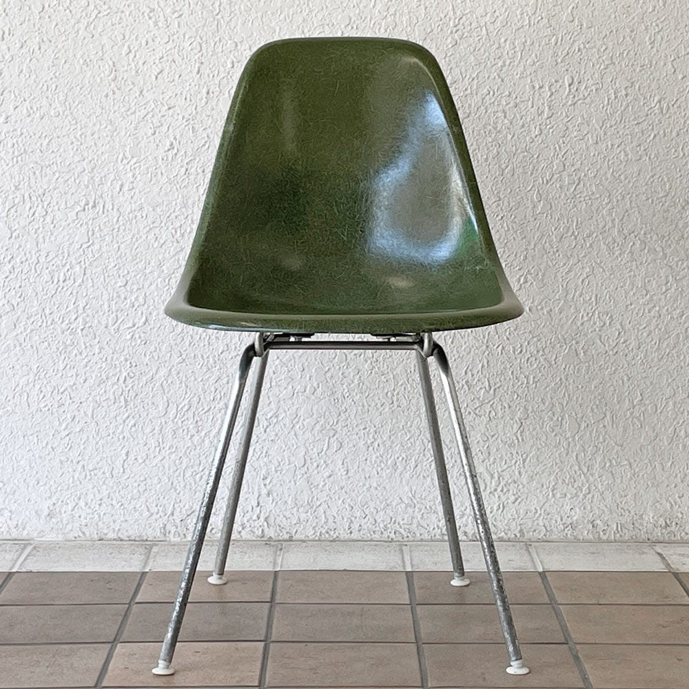 ハーマンミラー Herman Miller サイドシェルチェア ダイニングチェア 2nd FRP Hベース オリーブグリーンダーク イームズ ミッドセンチュリー ビンテージ 希少 B ◇