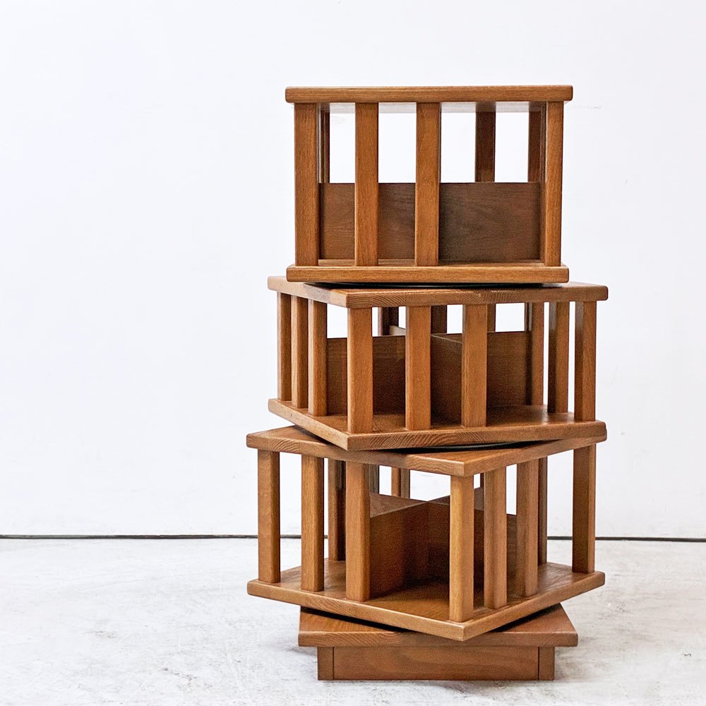 ICO ロータリーブックシェルフ Rotary Bookcase ブックケース 回転式本棚 オーク材 スタッキングシェルフ US製 ●