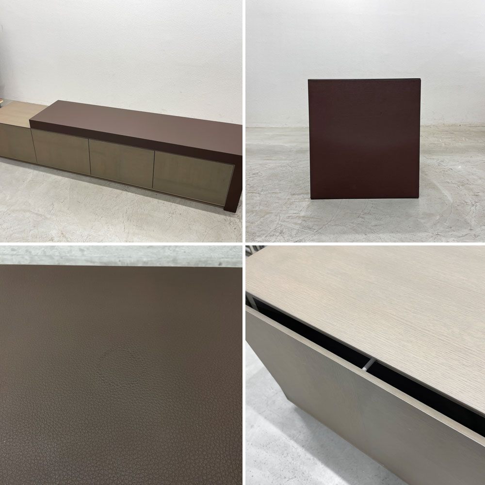 モダンデザイン シアターボード テレビボード オーク材 レザートップ フラップ扉 W270cm オーダーメイド家具 〓