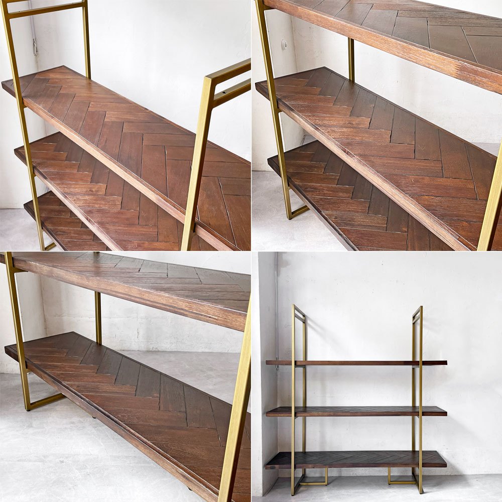 ダッチボーン DUTCH BONE クラスシェルフ Class shelf  ヘリンボーン オープンシェルフ アカシア材 ダークウッド 真鍮 アジャスター付き ビンテージスタイル  オランダ 参考価格￥200.000- ★