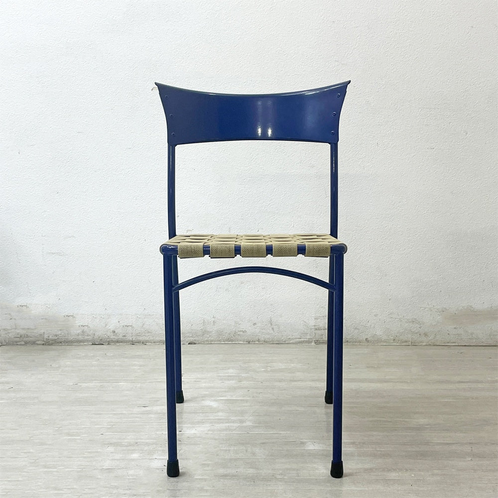 アルテラーノ ARTELANO ビンテージ スチールフレームチェア ウェービングテープ張り座面 スタッキングチェア ブルー フランス A ●