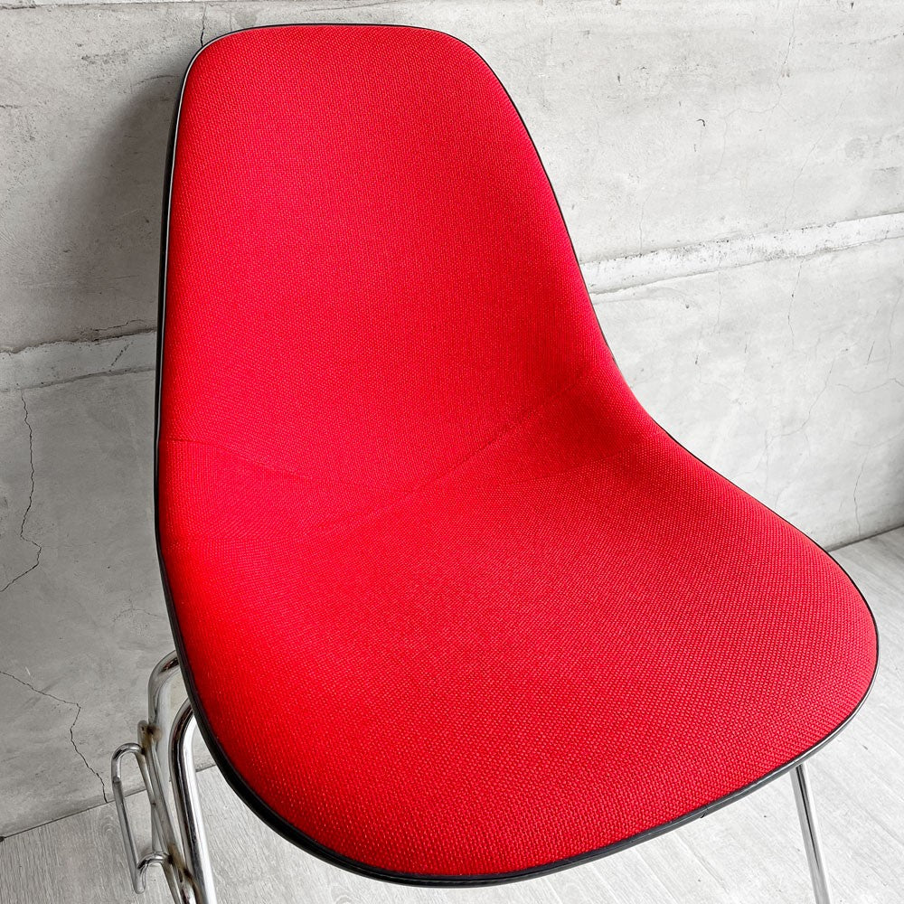 ハーマンミラー Herman Miller モダンファニチャーセールス ビンテージ サイドシェルチェア FRP アプホルスター ファブリック張り替え済み スタッキングベース イームズ ♪