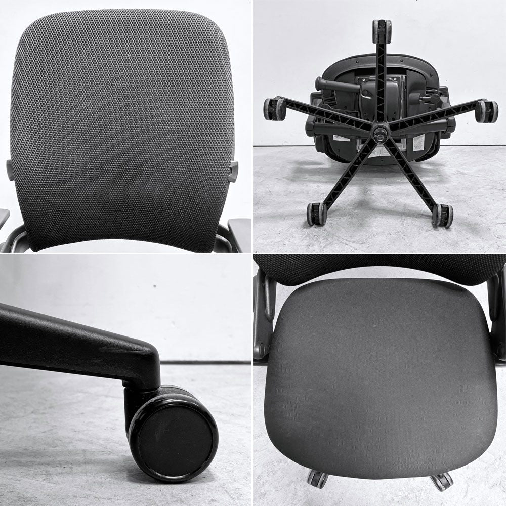 スチールケース Steelcase リープチェア Leap デスクチェア エルゴノミクスチェア 高機能チェア キャスター付き ファブリック ブラック ●