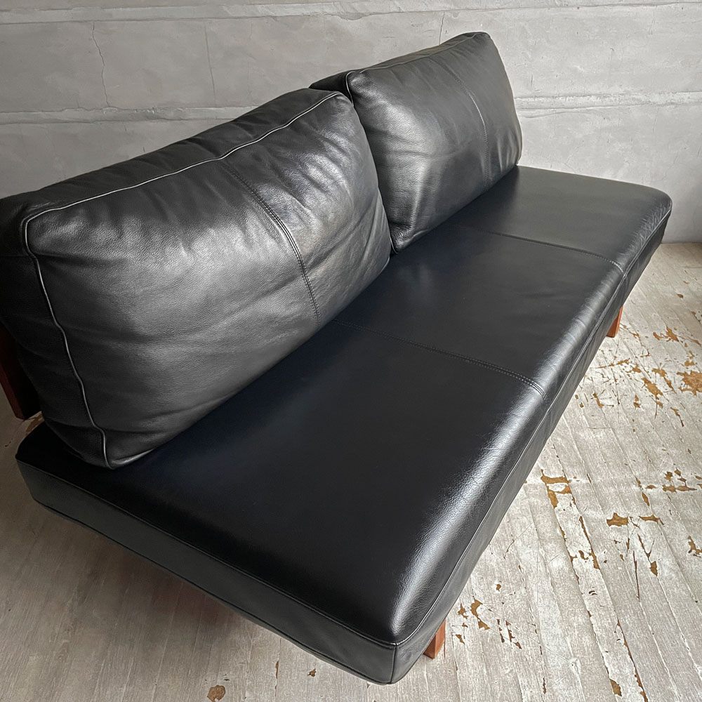 マスターウォール MASTERWAL リッツ RITZ 2シーターソファ 2人掛け ウォールナット無垢材 W160cm 本革 ブラックレザー 定価￥500,500- ♪