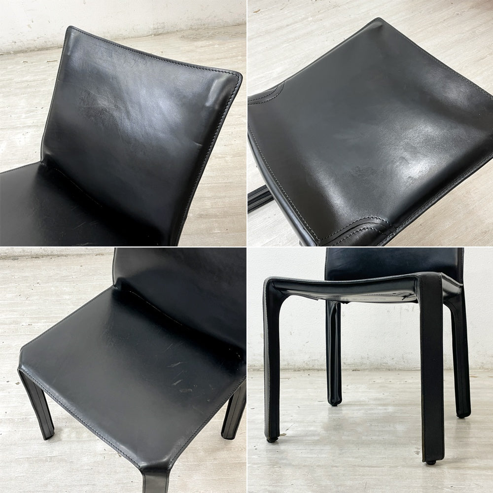 カッシーナ Cassina キャブチェア 412 CAB CHAIR アームレス 本革 ブラック マリオ・ベリーニ MoMA 永久展示品 イタリアモダン 定価￥308,000- A ●