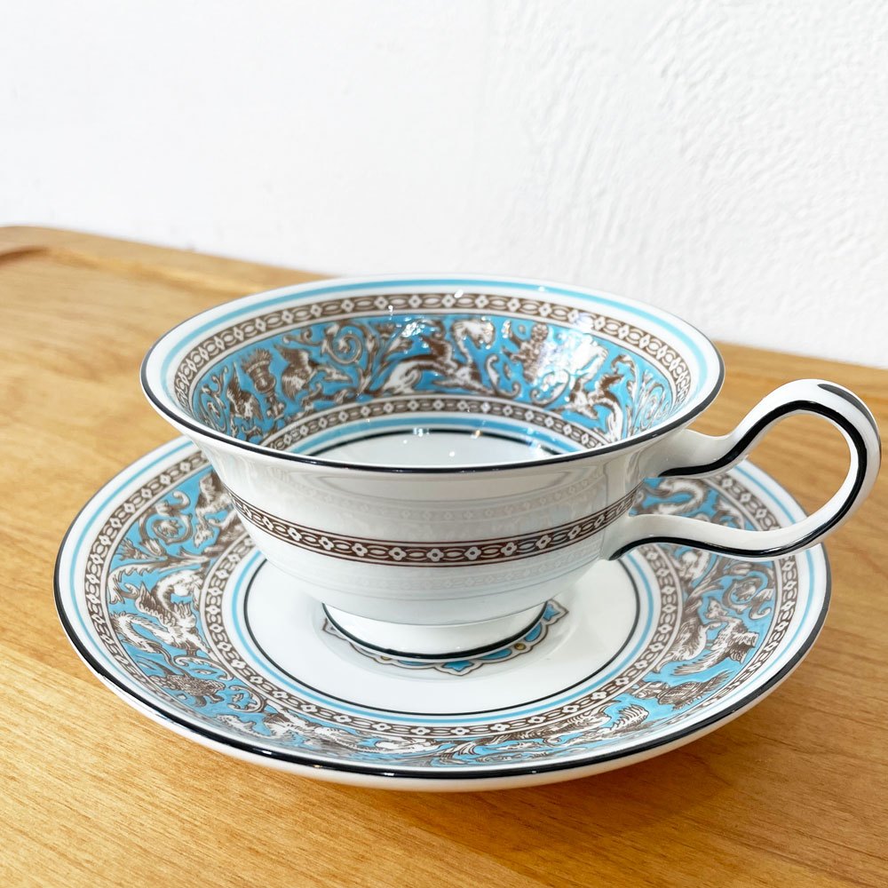 ウェッジウッド WEDGEWOOD フロレンティーン ターコイズ Florentine Turquoise ティーカップ&ソーサー C&S 英国 ★