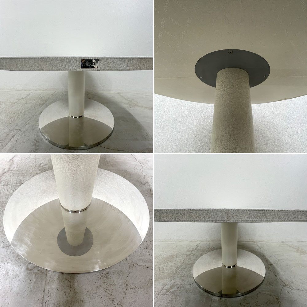 フェンディ・カーサ FENDI CASA ベルニーニ Bernini ラウンドダイニングテーブル 牛革リザード型押し パールホワイト 参考価格 約80-120万の品 〓